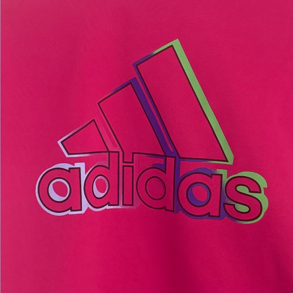 Adidas Kids Fuchsia Hoodie with Multicolor Logo - Picture 4 of 5